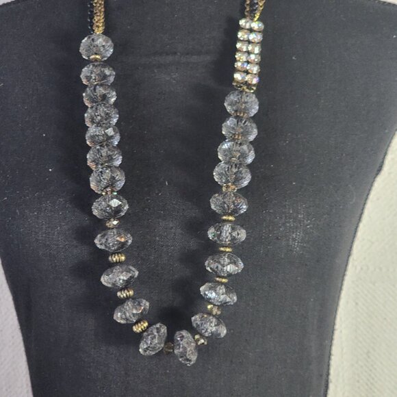 Chico's Vtg Mesh Caged Crystal Gold Metal Beads w/Rhinestone Bling 34" Necklace - Picture 4 of 16